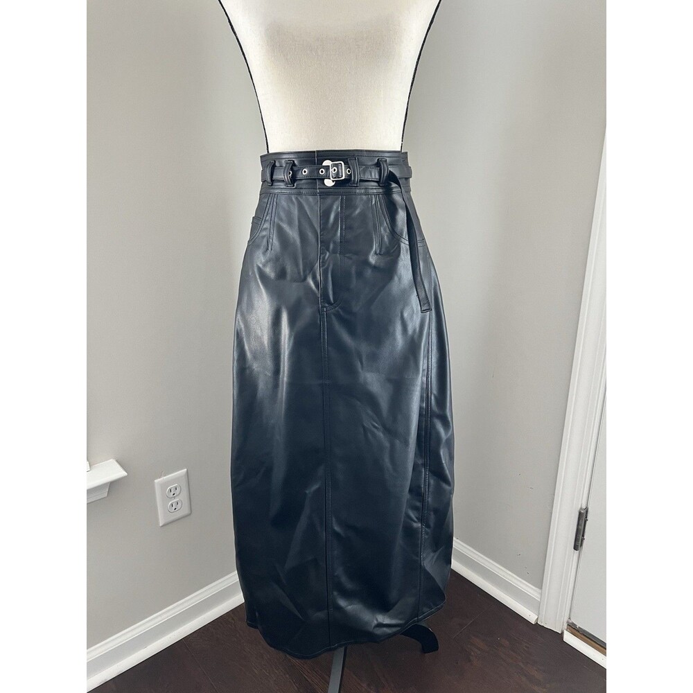 NWT Anthropologie Pilcro Black Faux Leather Midi Pencil Skirt Size 8